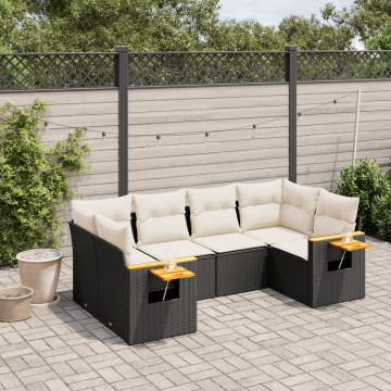 Set mobilier de grădină cu perne, 6 piese, negru, poliratan - Img 1