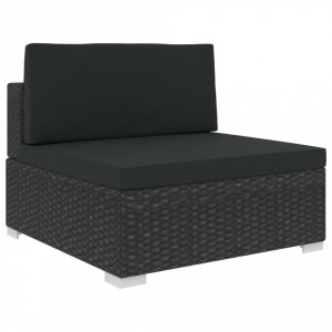 Set mobilier de grădină cu perne, 6 piese, negru, poliratan - Img 5