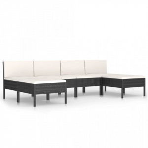 Set mobilier de grădină cu perne, 6 piese, negru, poliratan - Img 2