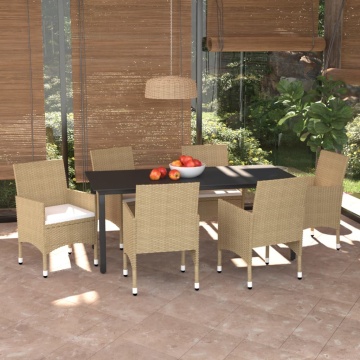 Set mobilier de grădină cu perne, 7 piese, bej, poliratan - Img 1