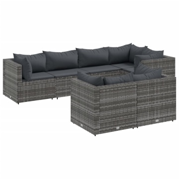 Set mobilier de grădină cu perne, 7 piese, gri, poliratan - Img 2