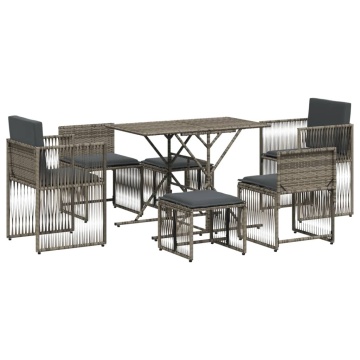 Set mobilier de grădină cu perne, 7 piese, gri, poliratan - Img 2