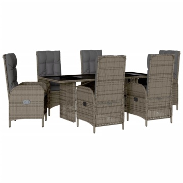 Set mobilier de grădină cu perne, 7 piese, gri, poliratan - Img 2