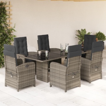 Set mobilier de grădină cu perne, 7 piese, gri, poliratan - Img 1