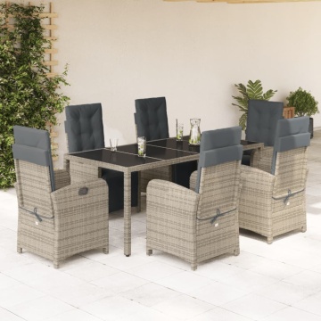 Set mobilier de grădină cu perne, 7 piese, gri, poliratan - Img 1