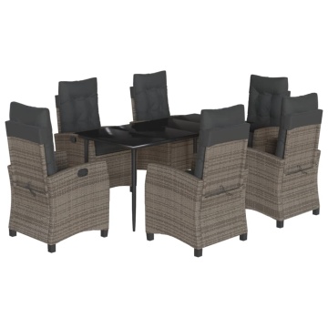 Set mobilier de grădină cu perne, 7 piese, gri, poliratan - Img 2