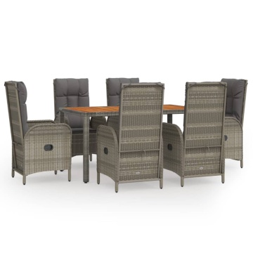 Set mobilier de grădină cu perne, 7 piese, gri, poliratan - Img 2