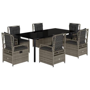 Set mobilier de grădină cu perne, 7 piese, gri, poliratan - Img 2