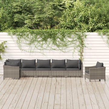 Set mobilier de grădină cu perne, 7 piese, gri, poliratan - Img 1