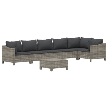 Set mobilier de grădină cu perne, 7 piese, gri, poliratan - Img 3