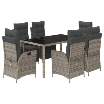 Set mobilier de grădină cu perne, 7 piese, gri, poliratan - Img 2