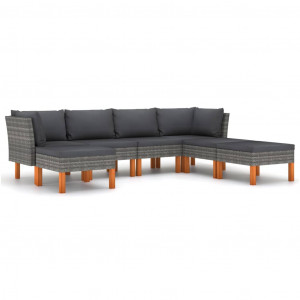 Set mobilier de grădină cu perne, 7 piese, gri, poliratan - Img 1