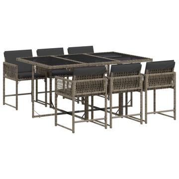 Set mobilier de grădină cu perne, 7 piese, gri, poliratan - Img 2