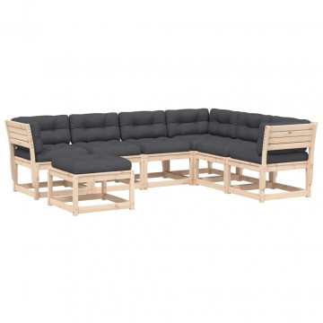 Set mobilier de grădină cu perne, 7 piese, lemn masiv de pin - Img 2