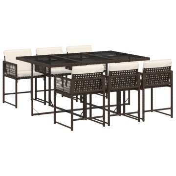 Set mobilier de grădină cu perne, 7 piese, maro, poliratan - Img 2