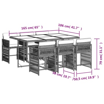 Set mobilier de grădină cu perne, 7 piese, negru, poliratan - Img 5