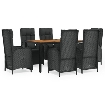 Set mobilier de grădină cu perne, 7 piese, negru, poliratan - Img 2