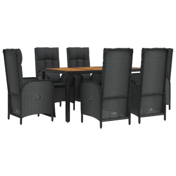Set mobilier de grădină cu perne, 7 piese, negru, poliratan - Img 3