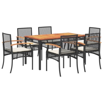Set mobilier de grădină cu perne, 7 piese, negru, poliratan - Img 2