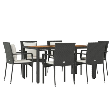 Set mobilier de grădină cu perne, 7 piese, negru, poliratan - Img 3