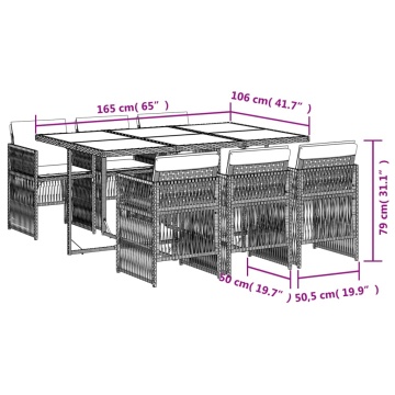 Set mobilier de grădină cu perne, 7 piese, negru, poliratan - Img 5