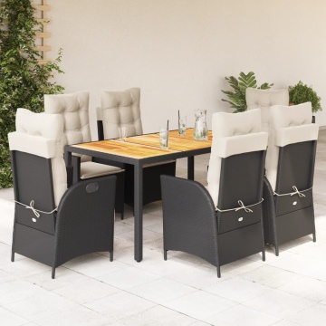 Set mobilier de grădină cu perne, 7 piese, negru, poliratan - Img 1