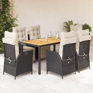 Set mobilier de grădină cu perne, 7 piese, negru, poliratan - Img 1