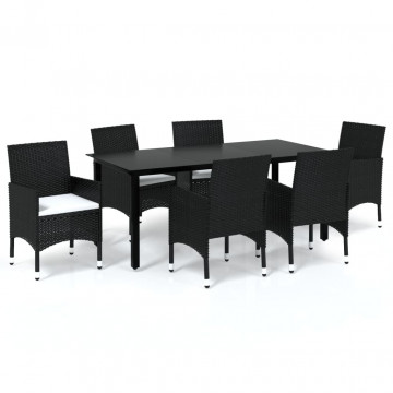 Set mobilier de grădină cu perne, 7 piese, negru, poliratan - Img 2