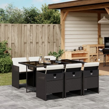 Set mobilier de grădină cu perne, 7 piese, negru, poliratan - Img 1