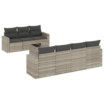 Set mobilier de grădină cu perne, 8 piese gri deschis poliratan - Img 2