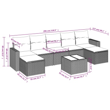 Set mobilier de grădină cu perne, 8 piese gri deschis poliratan - Img 3