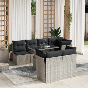 Set mobilier de grădină cu perne, 8 piese gri deschis poliratan - Img 1