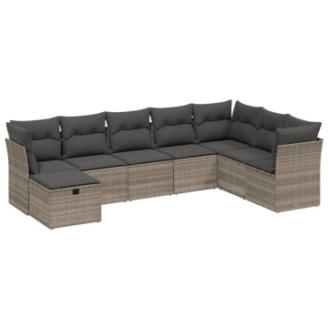 Set mobilier de grădină cu perne, 8 piese gri deschis poliratan - Img 2