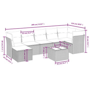 Set mobilier de grădină cu perne, 8 piese gri deschis poliratan - Img 4