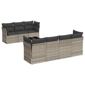Set mobilier de grădină cu perne, 8 piese gri deschis poliratan - Img 2