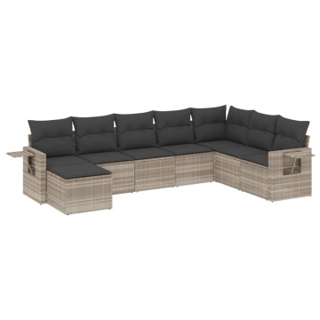 Set mobilier de grădină cu perne, 8 piese gri deschis poliratan - Img 2