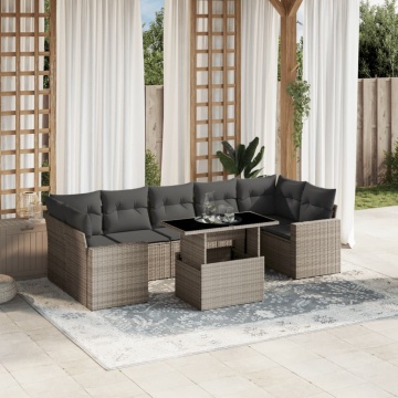 Set mobilier de grădină cu perne, 8 piese gri deschis poliratan - Img 1