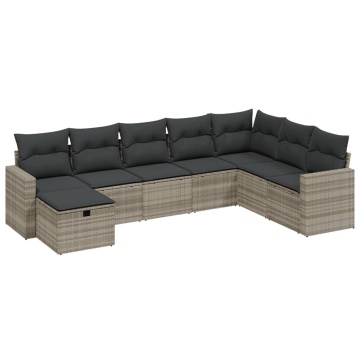 Set mobilier de grădină cu perne, 8 piese gri deschis poliratan - Img 2