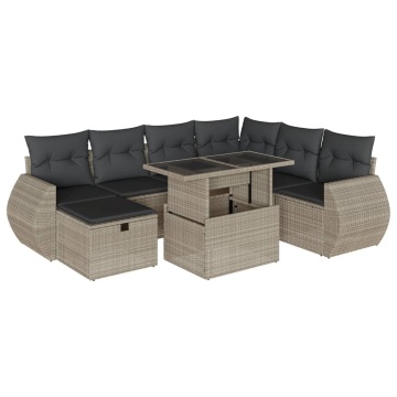 Set mobilier de grădină cu perne, 8 piese gri deschis poliratan - Img 2