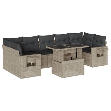 Set mobilier de grădină cu perne, 8 piese gri deschis poliratan - Img 2