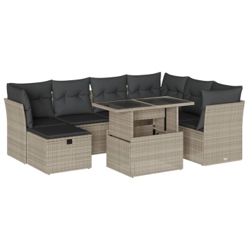 Set mobilier de grădină cu perne, 8 piese gri deschis poliratan - Img 2