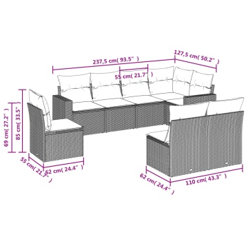 Set mobilier de grădină cu perne, 8 piese gri deschis poliratan - Img 3