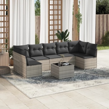 Set mobilier de grădină cu perne, 8 piese gri deschis poliratan - Img 1