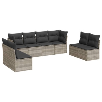 Set mobilier de grădină cu perne, 8 piese gri deschis poliratan - Img 2
