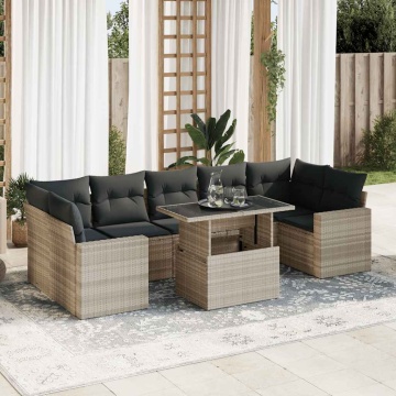 Set mobilier de grădină cu perne, 8 piese gri deschis poliratan - Img 1