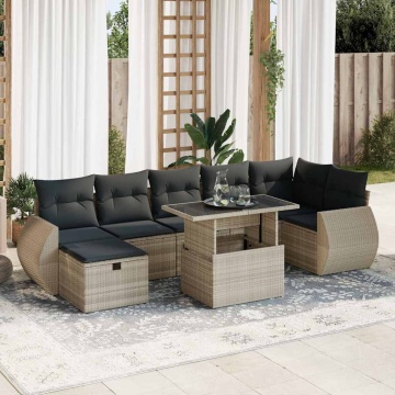 Set mobilier de grădină cu perne, 8 piese gri deschis poliratan - Img 1