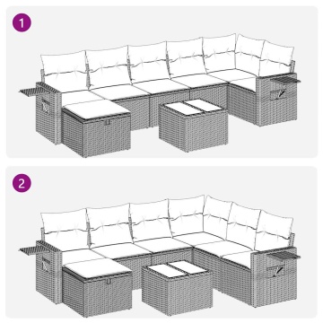 Set mobilier de grădină cu perne, 8 piese gri deschis poliratan - Img 7