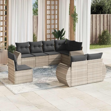 Set mobilier de grădină cu perne, 8 piese gri deschis poliratan - Img 1