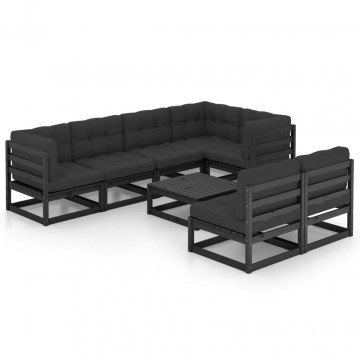 Set mobilier de grădină cu perne, 8 piese, lemn masiv de pin - Img 2