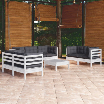 Set mobilier de grădină cu perne, 8 piese, lemn masiv de pin - Img 1